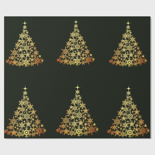 Gouden kerstboom Donkergroen inpakpapier (Vlak)
