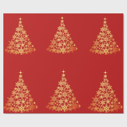 Gouden kerstboom Donkerrood inpakpapier (Vlak)