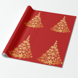 Gouden kerstboom Donkerrood inpakpapier