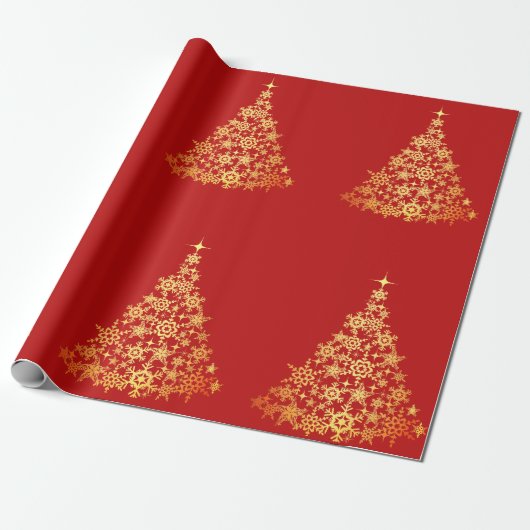 Gouden kerstboom Donkerrood inpakpapier (Uitgerold)