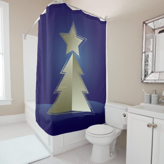 Gouden kerstboom douchegordijn (In situ)