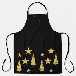 Gouden kerstboom en gemonocgrammeerde sterren schort