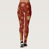Gouden kerstboom en gouden sneeuwvlokken op rood leggings (Achterkant)
