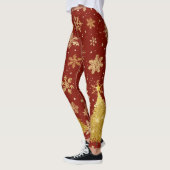 Gouden kerstboom en gouden sneeuwvlokken op rood leggings (Links)