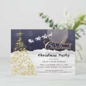 Gouden kerstboom en kerstboomrendierpartij kaart (Staand voorkant)