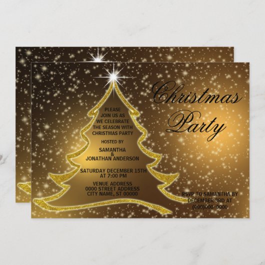 Gouden kerstboom - Feestdagen Kaart (Voorkant / Achterkant)