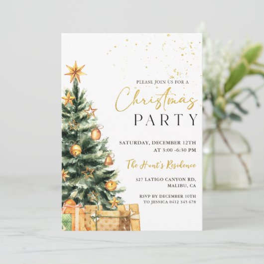 Gouden Kerstboom Feestelijk Kerstfeest Kaart (Staand voorkant)