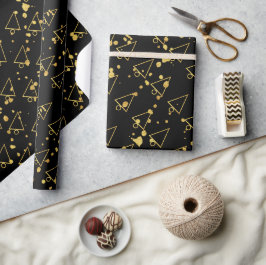 Gouden Kerstboom Geometrisch Patroon Cadeaupapier