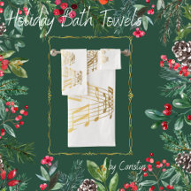 Gouden Kerstboom Handdoek met Muzieknoten