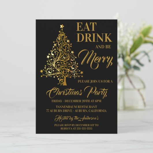 gouden kerstboom kaart (Staand voorkant)