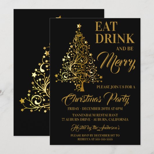 gouden kerstboom kaart (Voorkant / Achterkant)