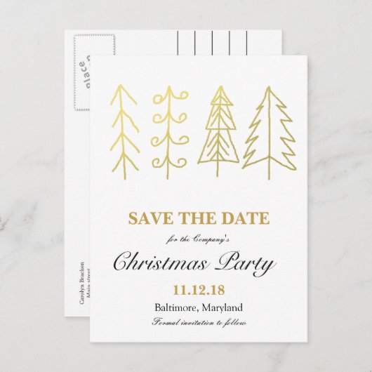 Gouden kerstboom kerstfeest Bewaar de datum Aankondigingskaart (Voorkant / Achterkant)