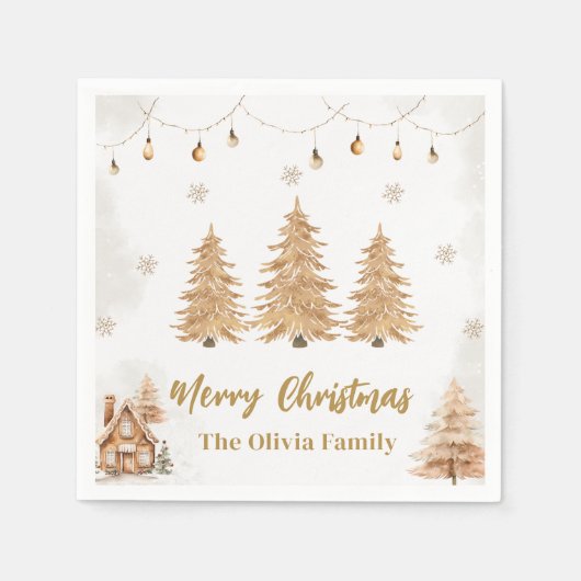 Gouden Kerstboom Kerstfeest Servet (Voorkant)