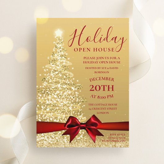Gouden kerstboom kerstvakantie open huis kaart