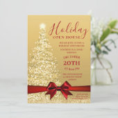 Gouden kerstboom kerstvakantie open huis kaart (Staand voorkant)