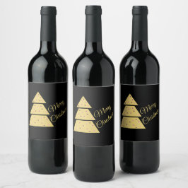 Gouden Kerstboom Label Set Wijn Etiket
