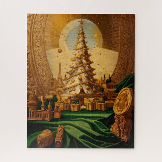 Gouden kerstboom met Eiffeltoren Legpuzzel (Verticaal)