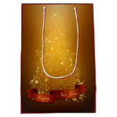 Gouden kerstboom met lantaarns en strikken medium cadeauzakje (Achterkant)