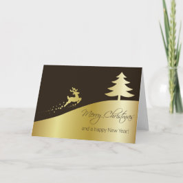 Gouden kerstboom met rendier feestdagen kaart