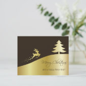 Gouden kerstboom met rendier feestdagenkaart (Staand voorkant)