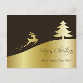 Gouden kerstboom met rendier feestdagenkaart