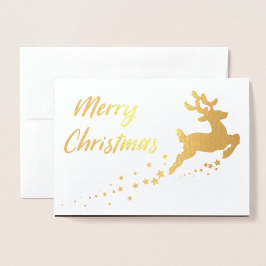 Gouden kerstboom met rendier folie kaarten (Voorkant met envelop)