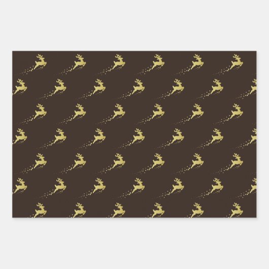 Gouden kerstboom met rendier inpakpapier vel (Voorkant 3)