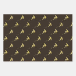 Gouden kerstboom met rendier inpakpapier vel