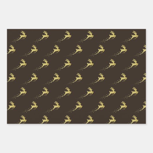 Gouden kerstboom met rendier inpakpapier vel (Voorkant)