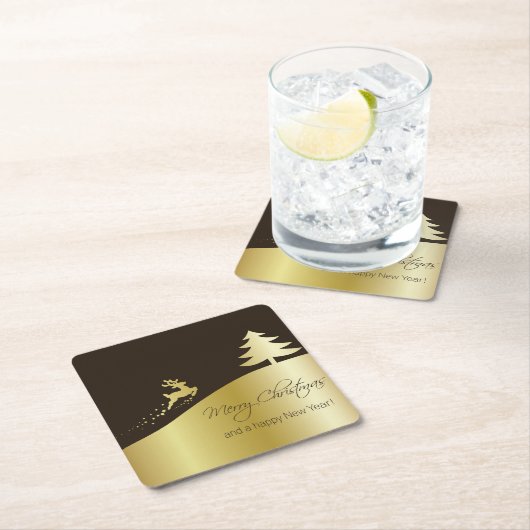 Gouden kerstboom met rendier kartonnen onderzetters (Insitu)