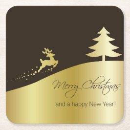 Gouden kerstboom met rendier kartonnen onderzetters