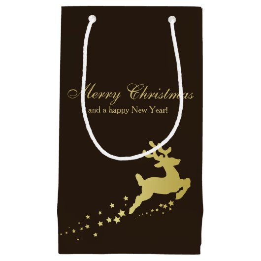 Gouden kerstboom met rendier klein cadeauzakje (Voorkant)