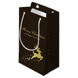 Gouden kerstboom met rendier klein cadeauzakje