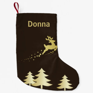 Gouden kerstboom met rendier kleine kerstsok