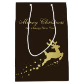 Gouden kerstboom met rendier medium cadeauzakje (Voorkant)