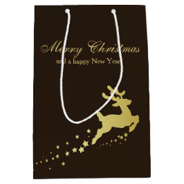 Gouden kerstboom met rendier medium cadeauzakje