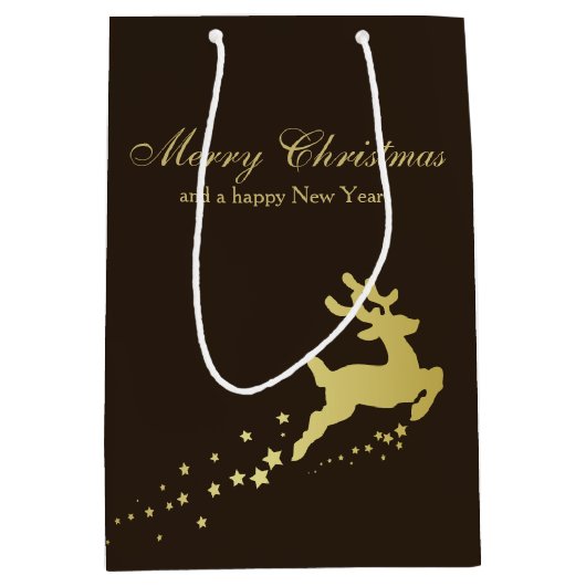 Gouden kerstboom met rendier medium cadeauzakje (Voorkant)