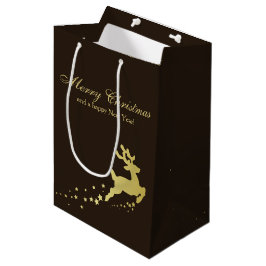 Gouden kerstboom met rendier medium cadeauzakje