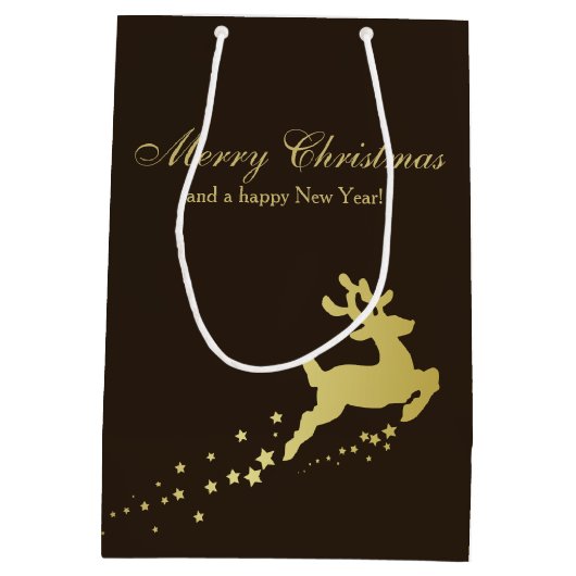 Gouden kerstboom met rendier medium cadeauzakje (Achterkant)