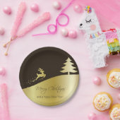 Gouden kerstboom met rendier papieren bordje (Feest)