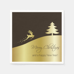 Gouden kerstboom met rendier servet