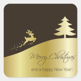 Gouden kerstboom met rendier vierkante sticker