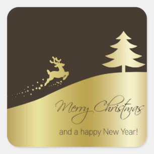 Gouden kerstboom met rendier vierkante sticker