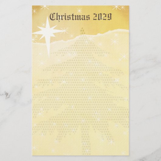 Gouden kerstboom met sterren briefpapier (Voorkant)