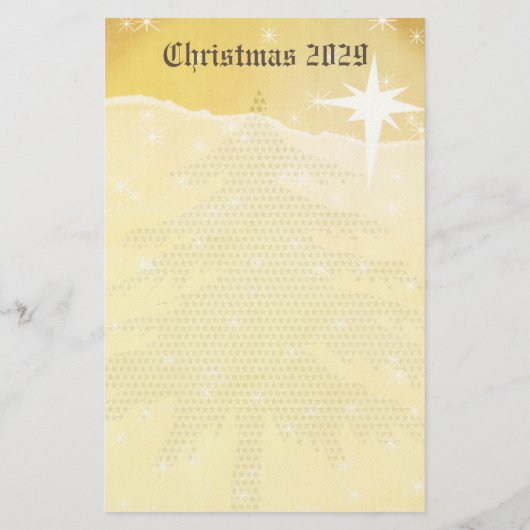 Gouden kerstboom met sterren briefpapier (Achterkant)