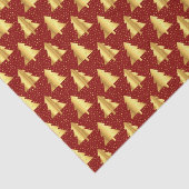 Gouden Kerstboom Naadloos Patroon op Rood Tissuepapier (Detail)