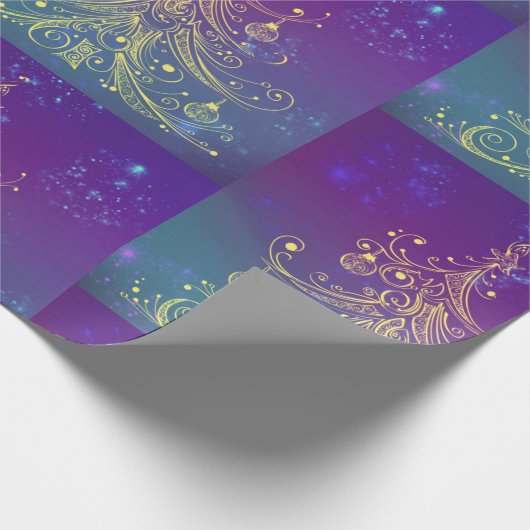 Gouden Kerstboom ontwerp inpakpapier (Hoek)