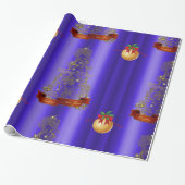 Gouden Kerstboom op Blauw Cadeaupapier (Uitgerold)