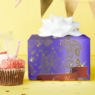 Gouden Kerstboom op Blauw Cadeaupapier