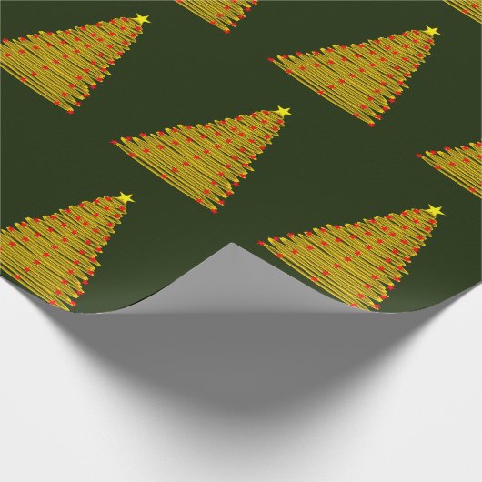Gouden kerstboom op groen inpakpapier (Hoek)